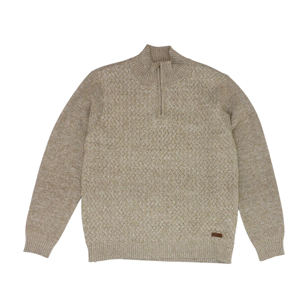 Beige Solid 1/4 Zip Sweater