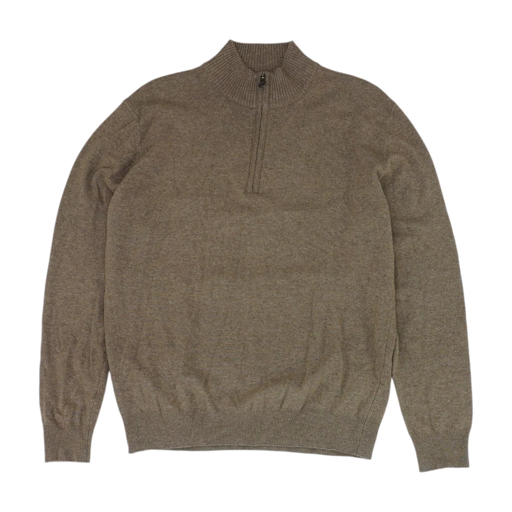 Brown Solid 1/4 Zip Sweater