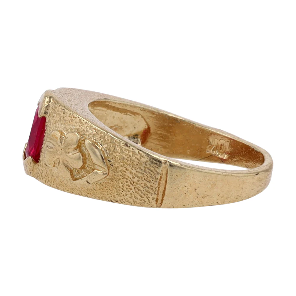 10K Yellow Gold Red Stone Ring - Image 2