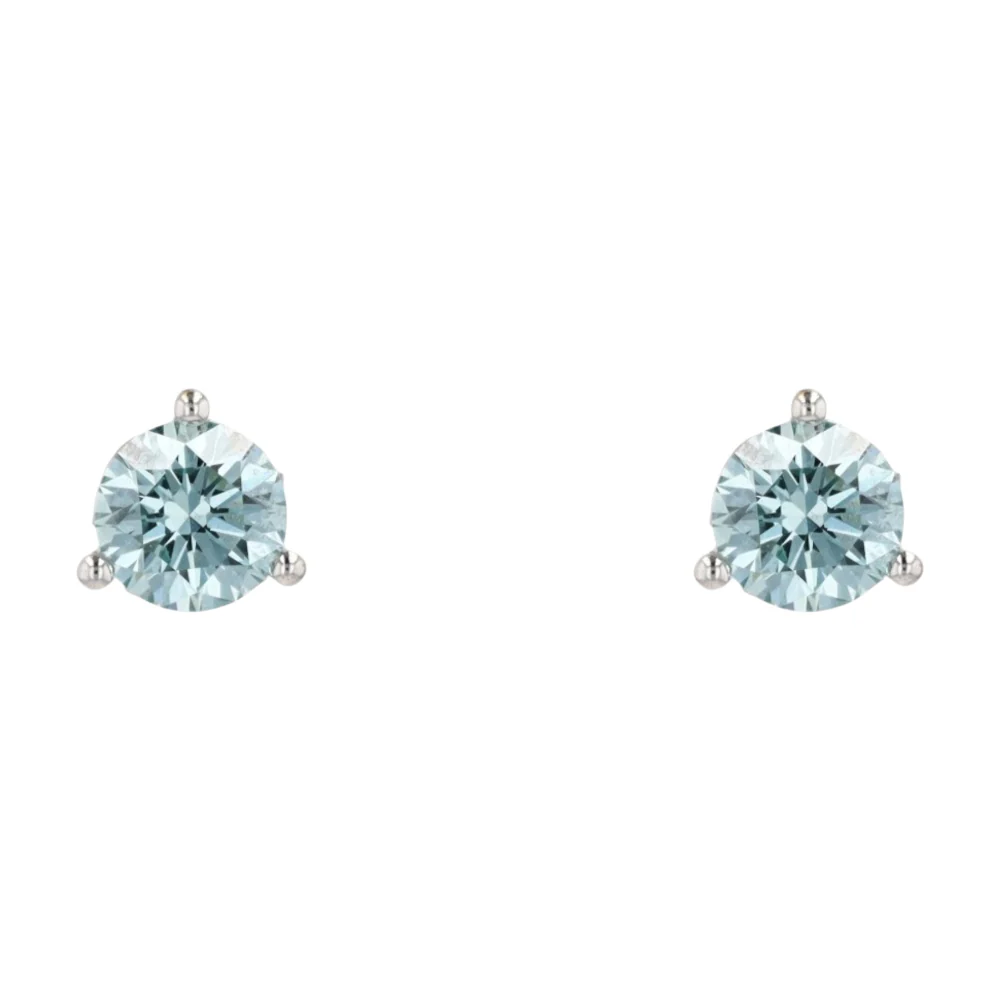 10K White Gold Blue Stone Stud Earrings