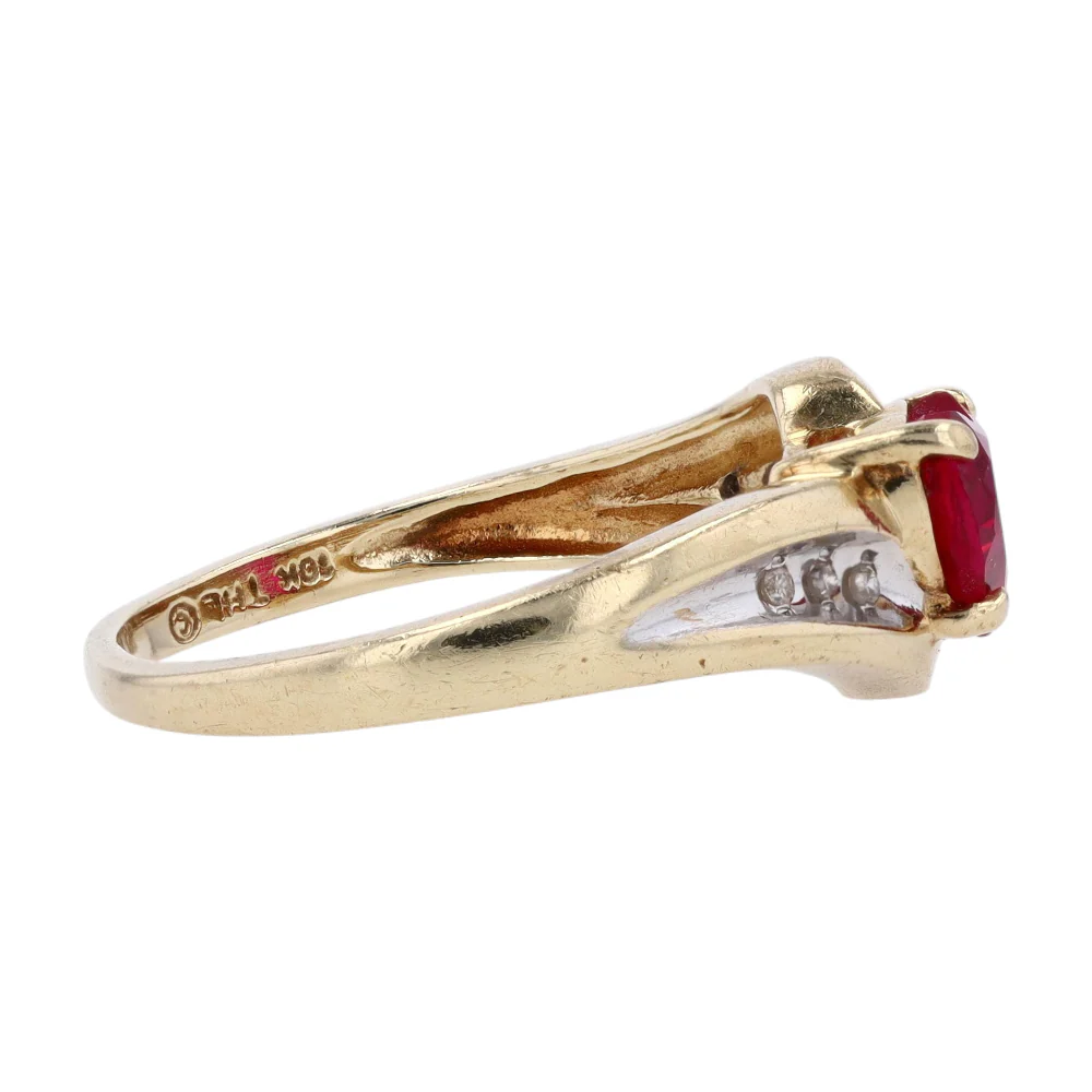 10K Yellow Gold Red Stone Fashion Ring - Image 4
