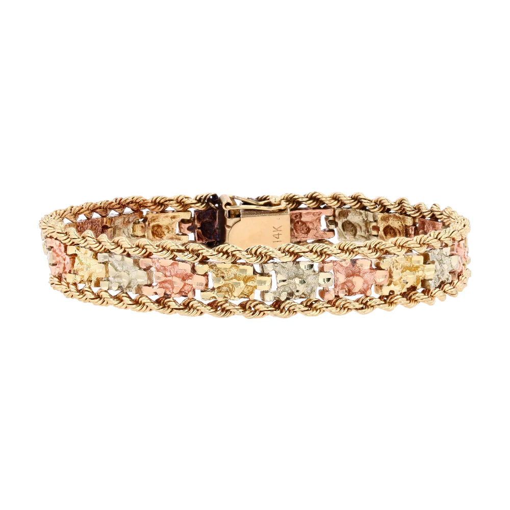14K Tri-Tone Gold Chain Bracelet