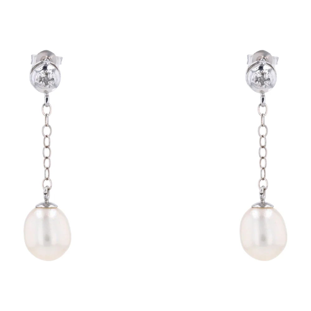 14K White Gold Cultured Pearl Drop Earrings