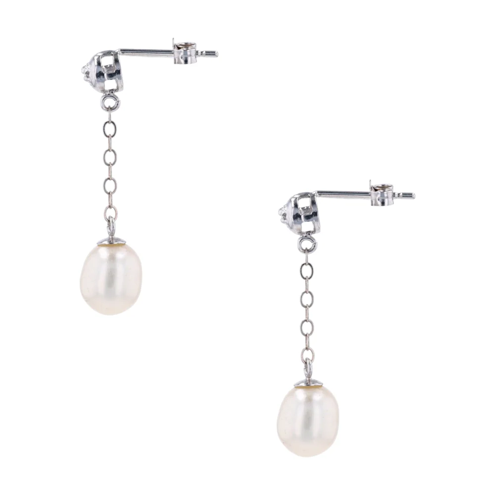 14K White Gold Cultured Pearl Drop Earrings - Image 2