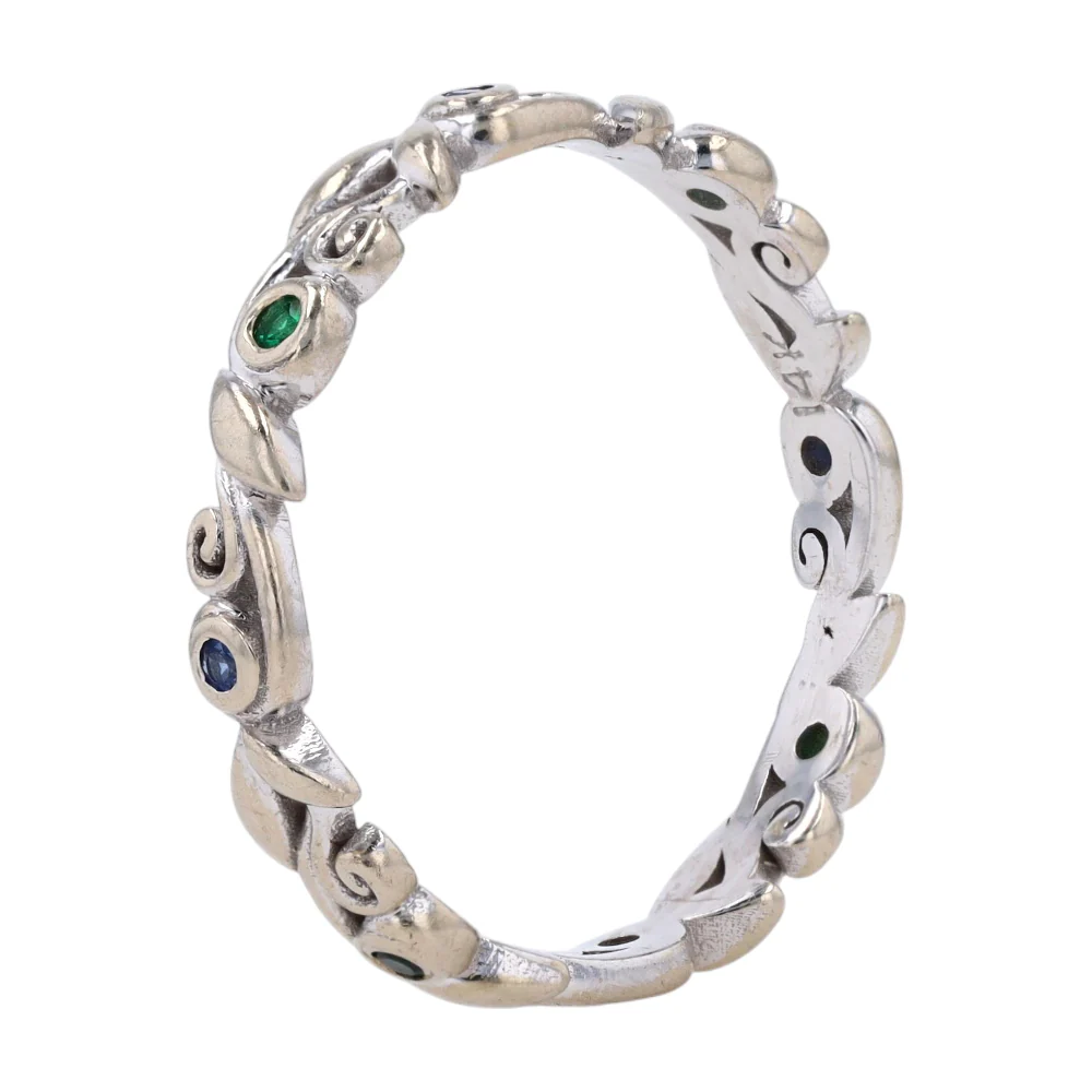 14K White Gold Green Stone Band Ring - Image 3