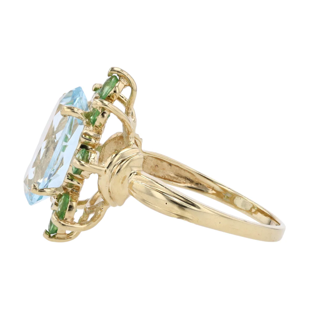 14K Yellow Gold Synthetic Aquamarine Statement Ring - Image 2