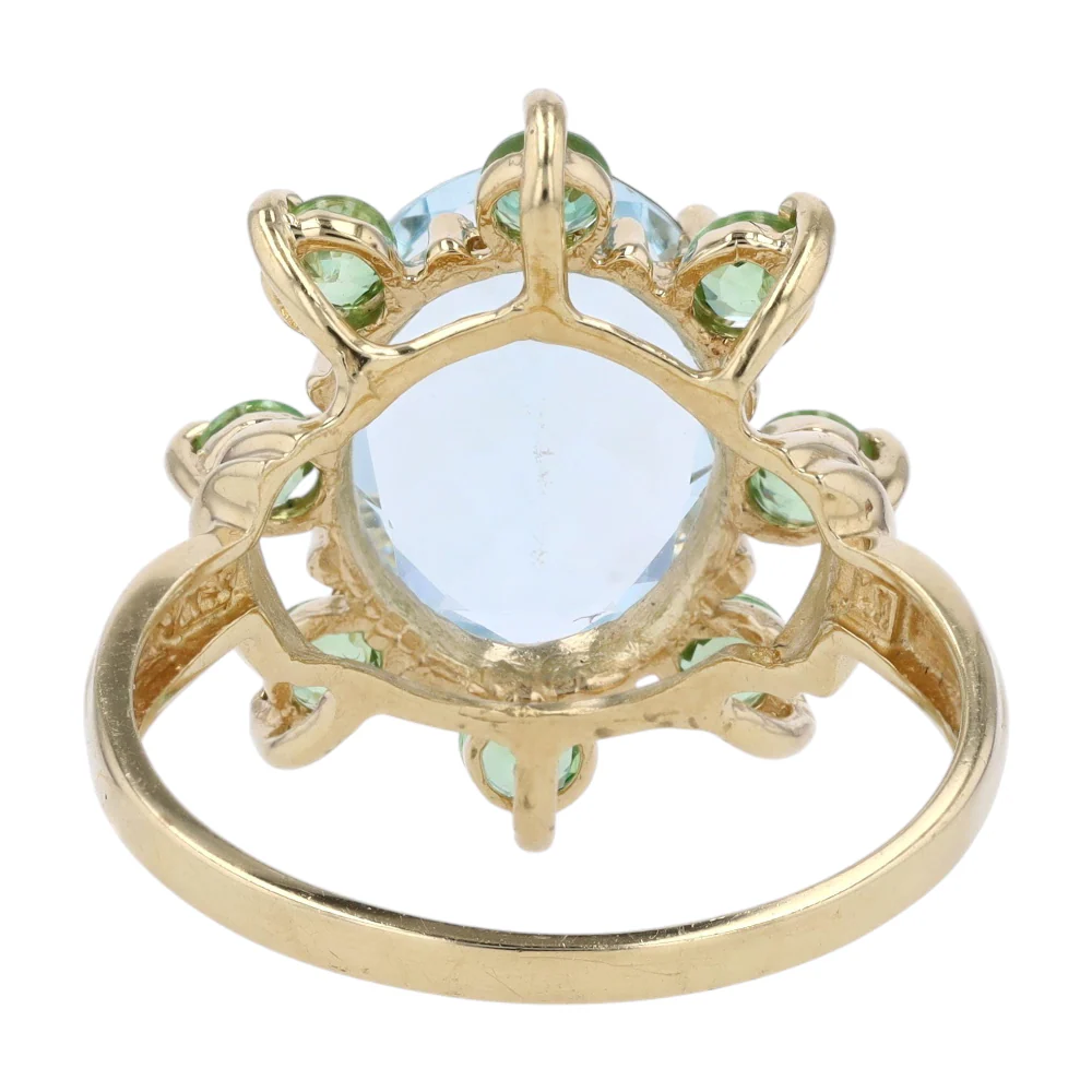 14K Yellow Gold Synthetic Aquamarine Statement Ring - Image 3