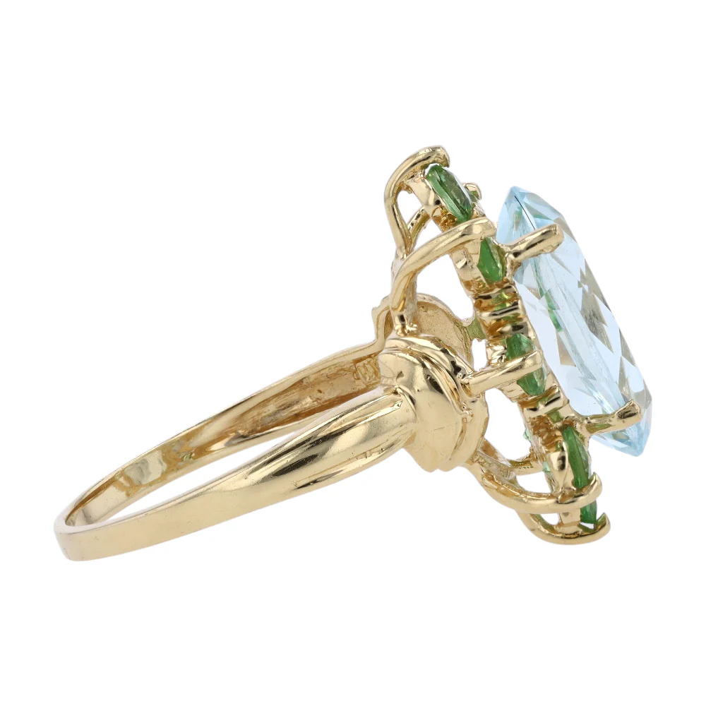 14K Yellow Gold Synthetic Aquamarine Statement Ring - Image 4