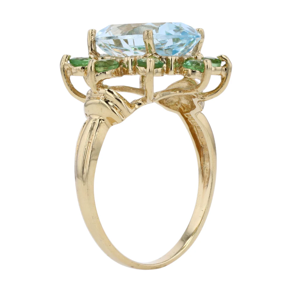 14K Yellow Gold Synthetic Aquamarine Statement Ring - Image 5