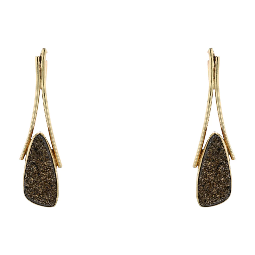 18K Two-Tone Gold Quartz Dangle Earrings