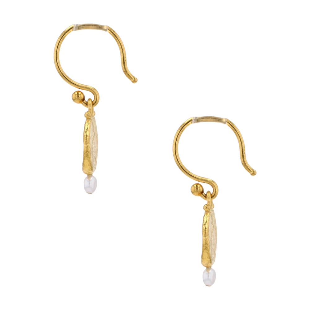 22K Yellow Gold Cultured Pearl Dangle Earrings - Image 2