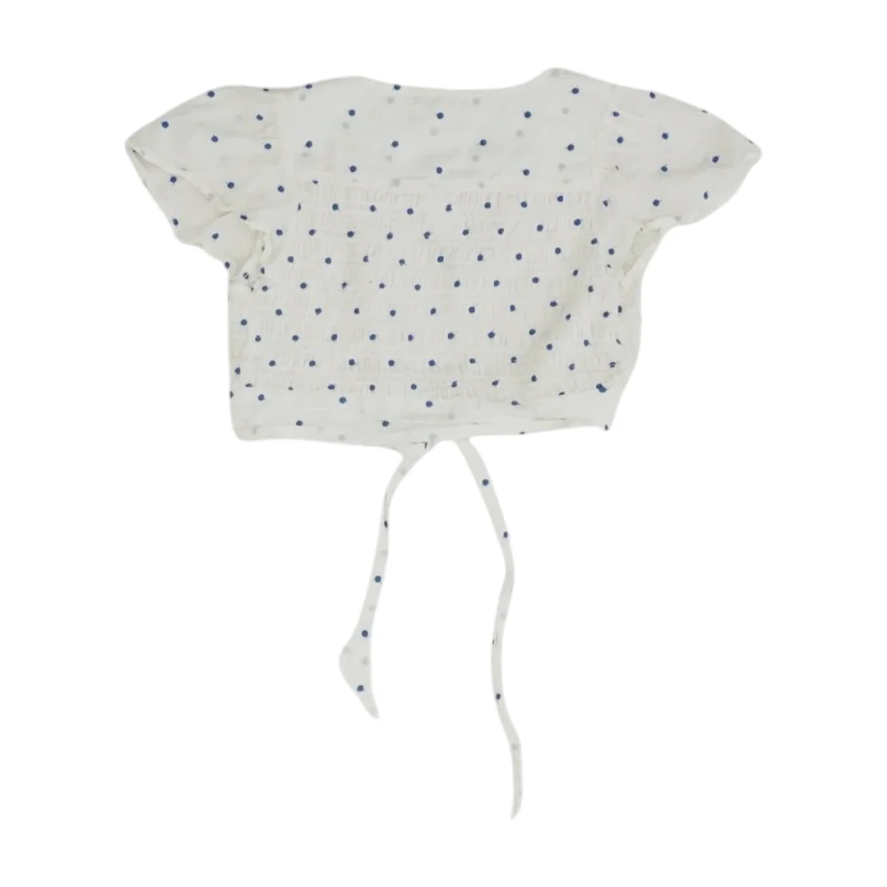 Blue Polka Dot Cropped Blouse - Image 2