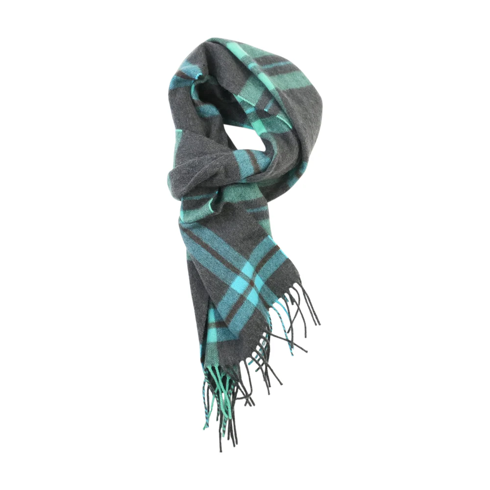 Blue Plaid 100% Cashmere Scarf