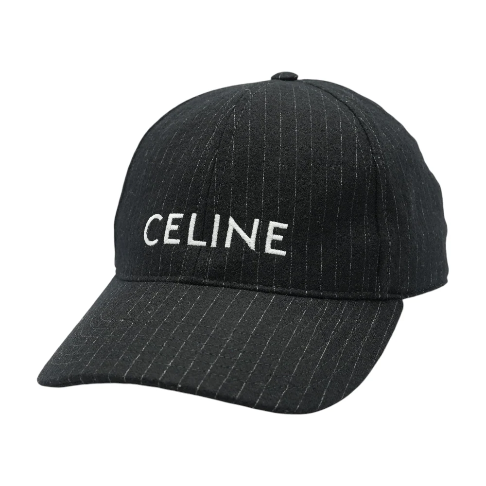 Black Embroidered Logo Pinstripe Baseball Cap