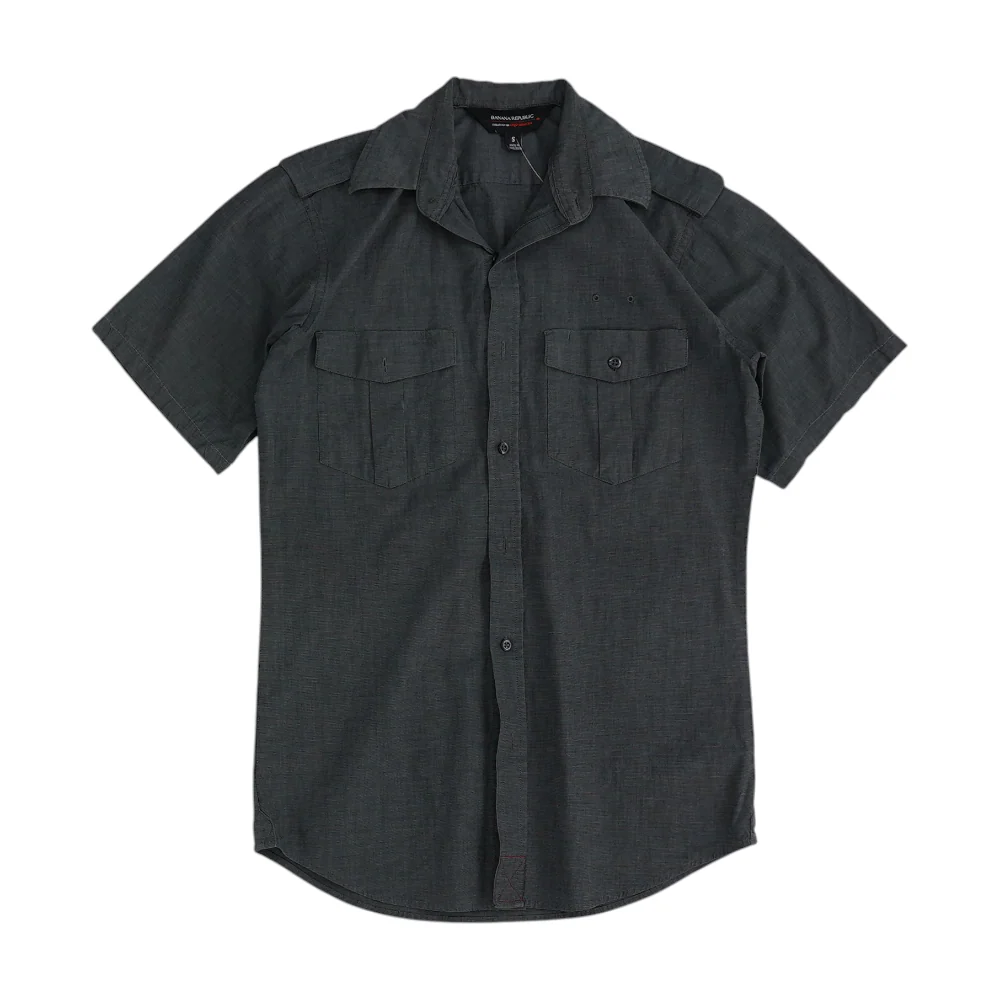 Gray Solid Short Sleeve Button Down