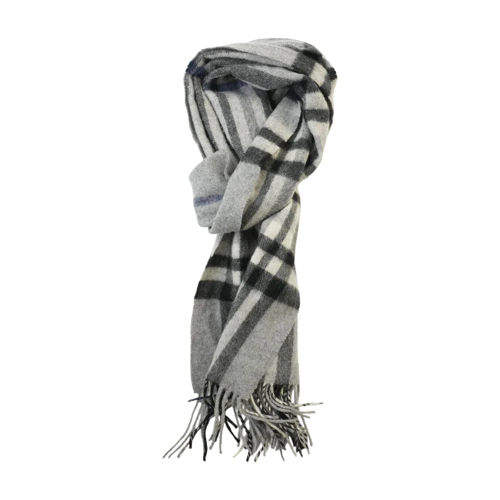 Gray Plaid Cashmere Blend Scarf