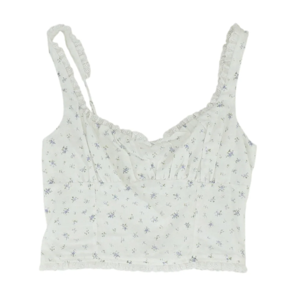White Floral Cropped Blouse