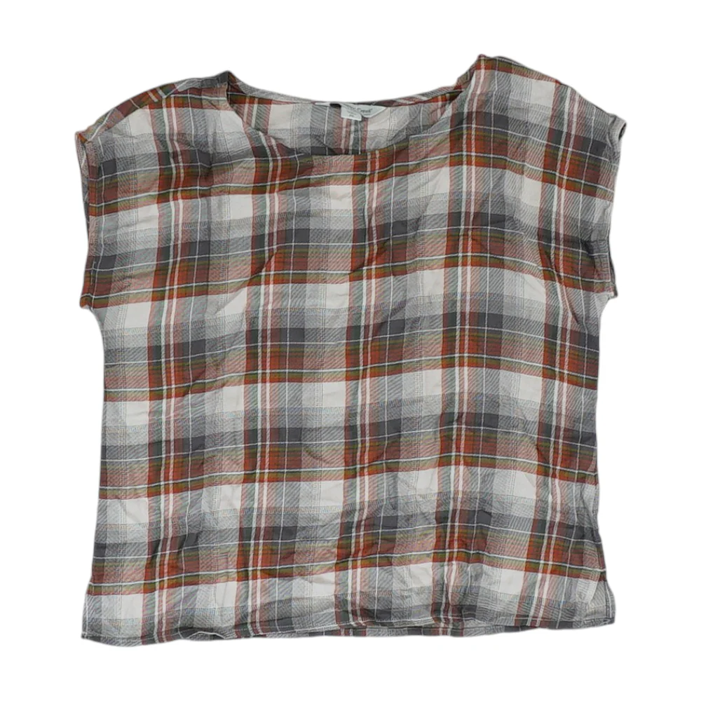 Beige Petite Plaid Blouse