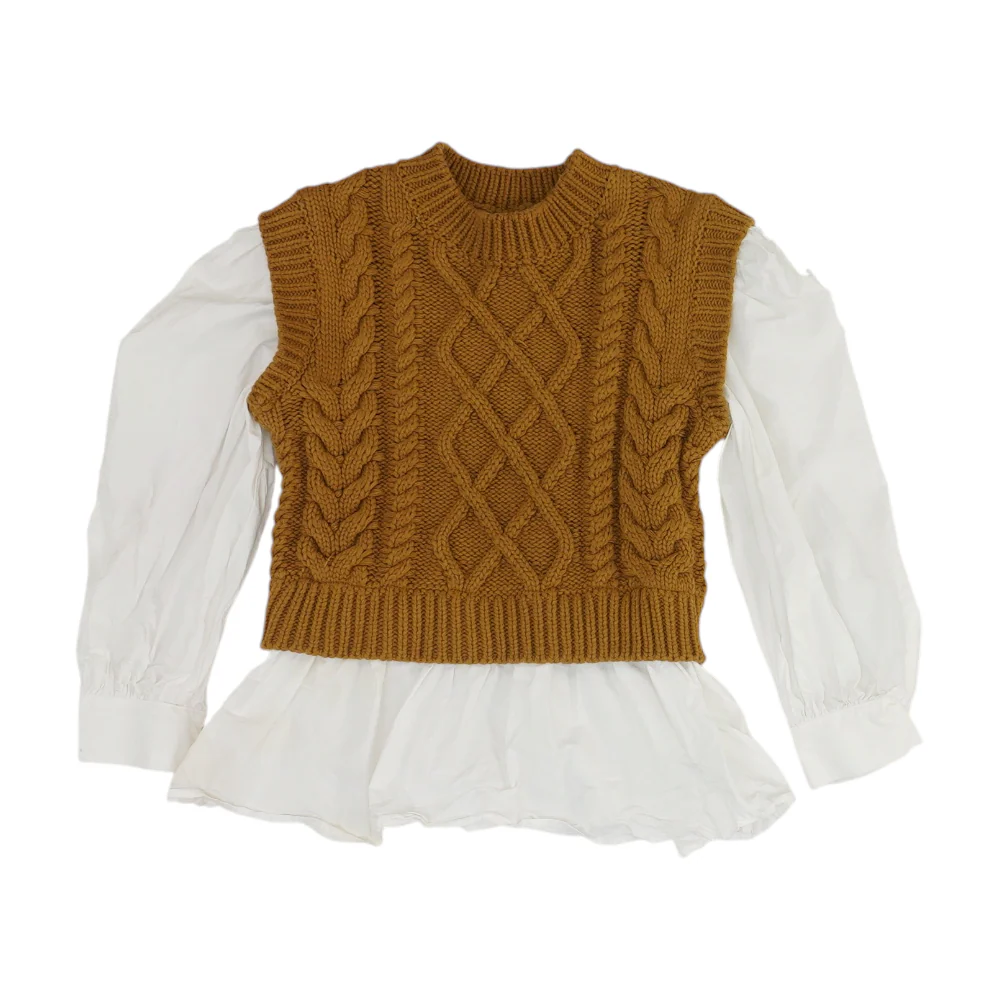 Brown Color Block Blouse