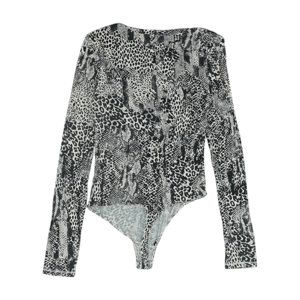 Black Animal Print Bodysuit Blouse - Image 2