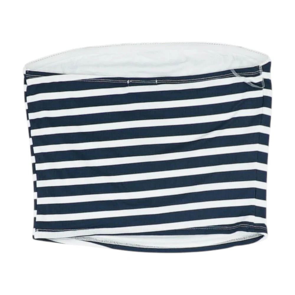 Navy Striped Cropped Blouse - Image 2