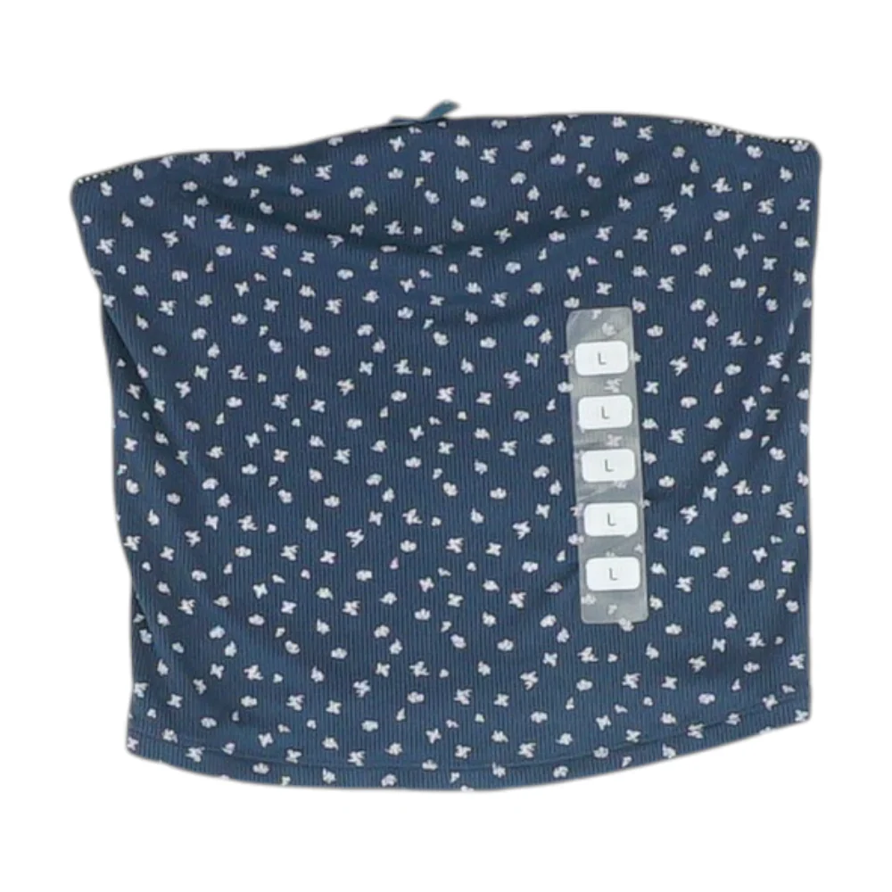 Navy Print Cropped Blouse