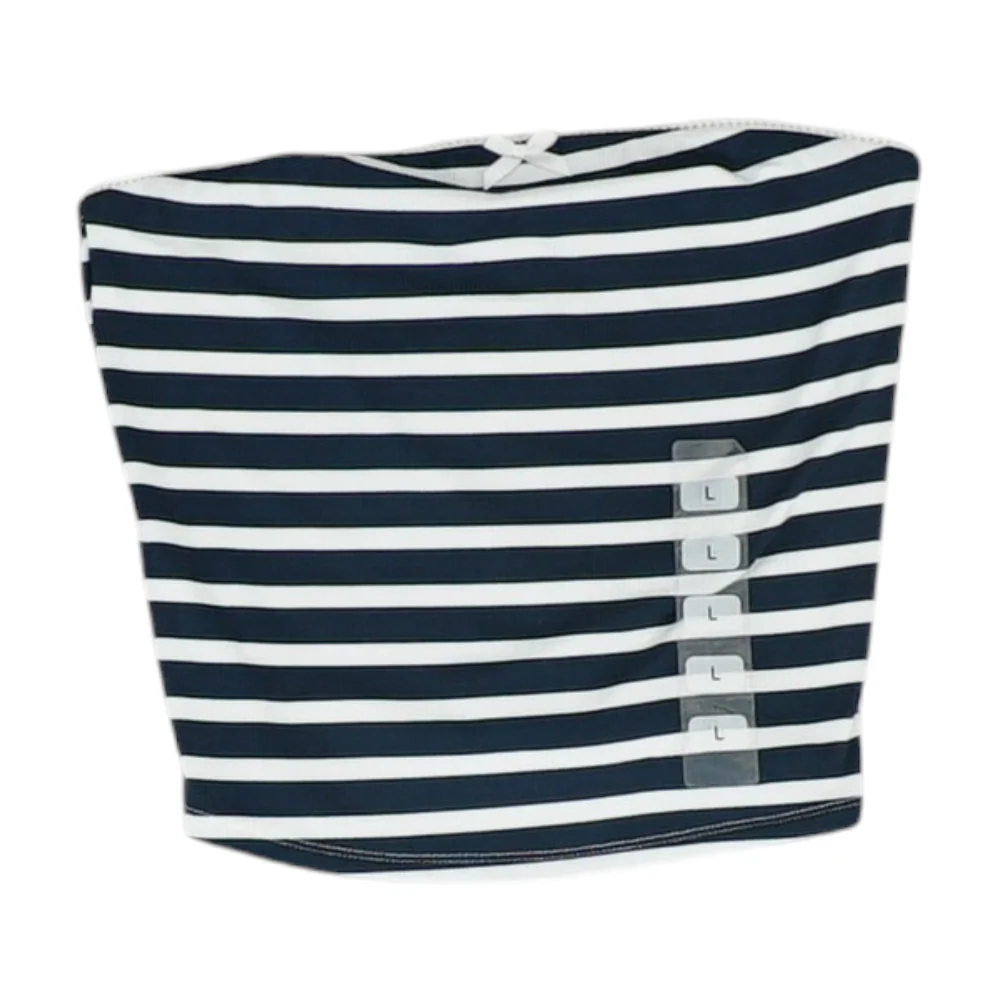 Navy Striped Cropped Blouse