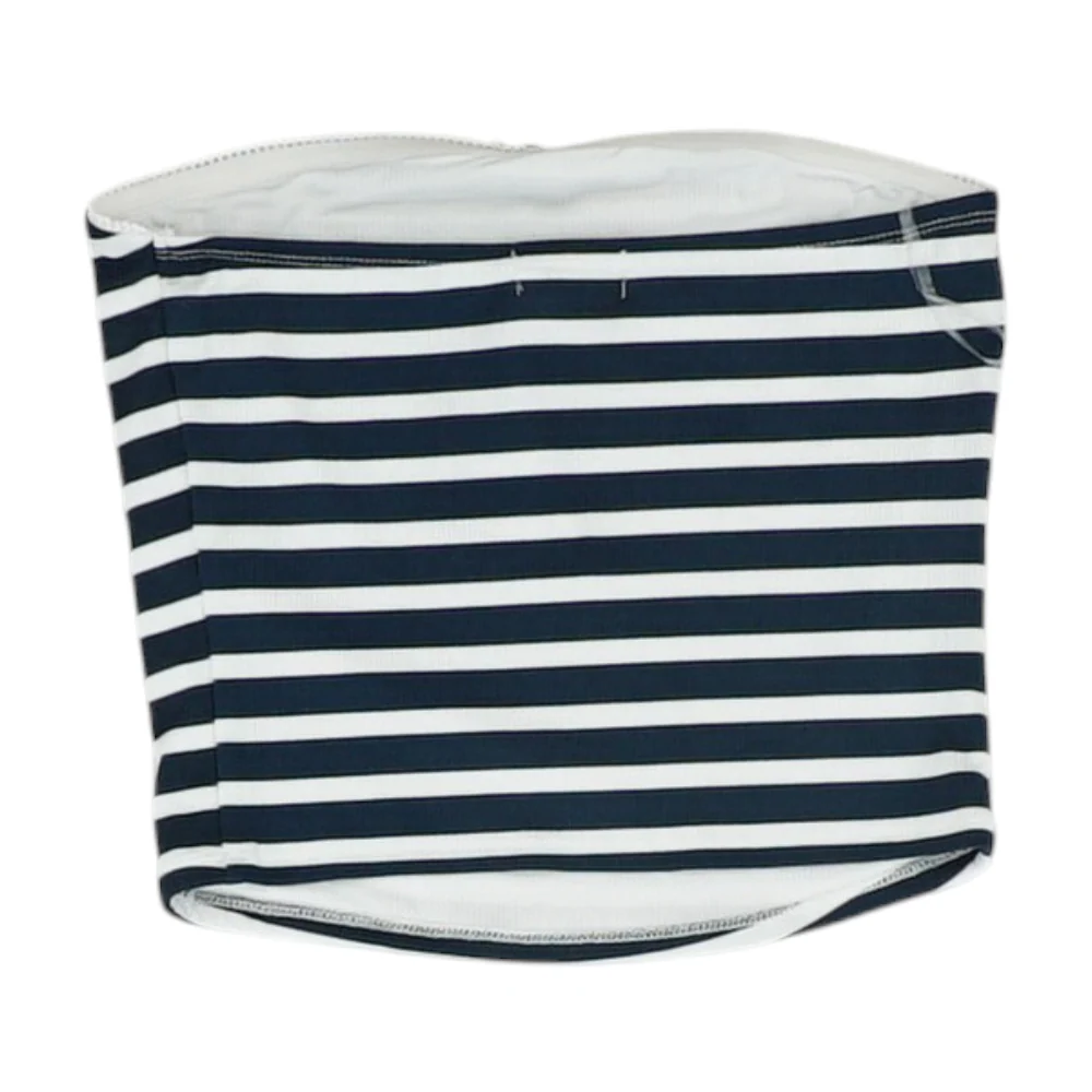 Navy Striped Cropped Blouse - Image 2