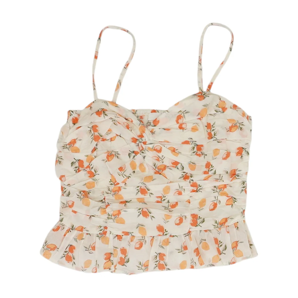 Beige Print Cropped Blouse