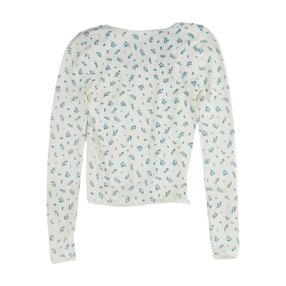 White Floral Cropped Blouse - Image 2
