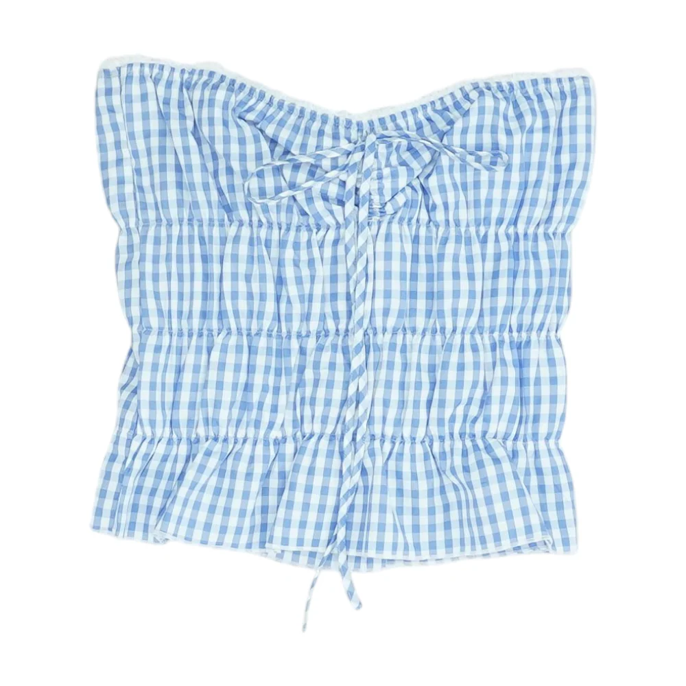 Blue Check Cropped Blouse