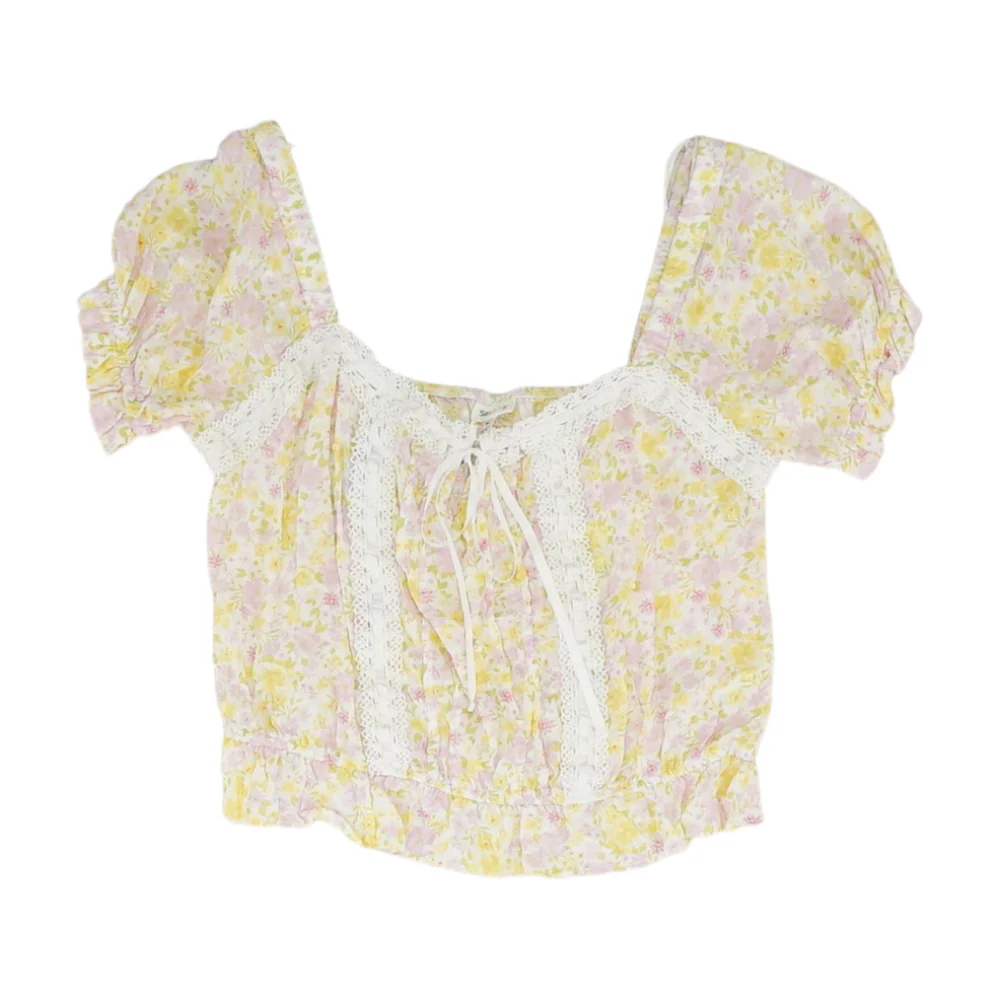 White Floral Cropped Blouse