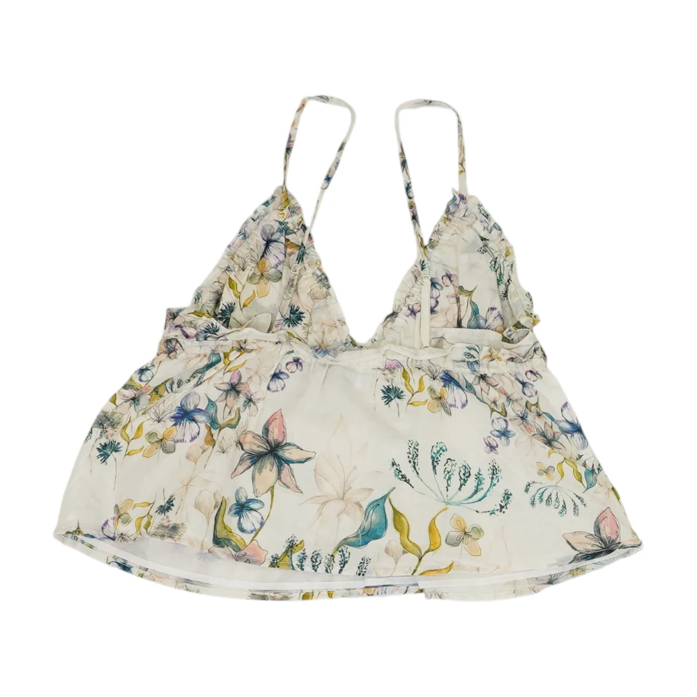 Beige Floral Cropped Blouse - Image 2