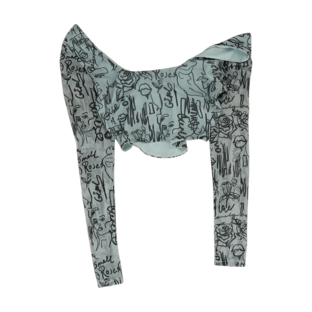 Gray Graphic Cropped Blouse - Image 2