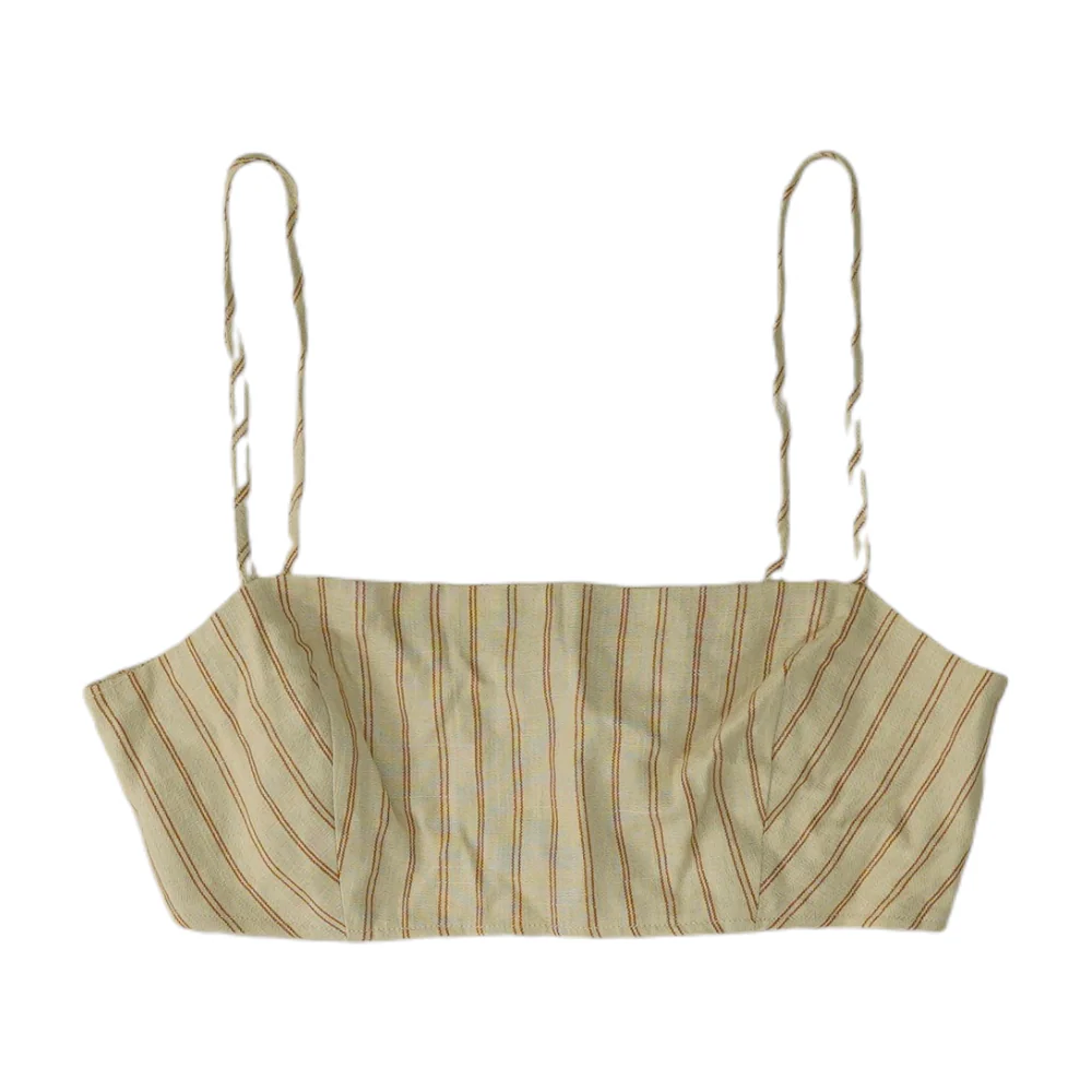 Beige Striped Cropped Blouse