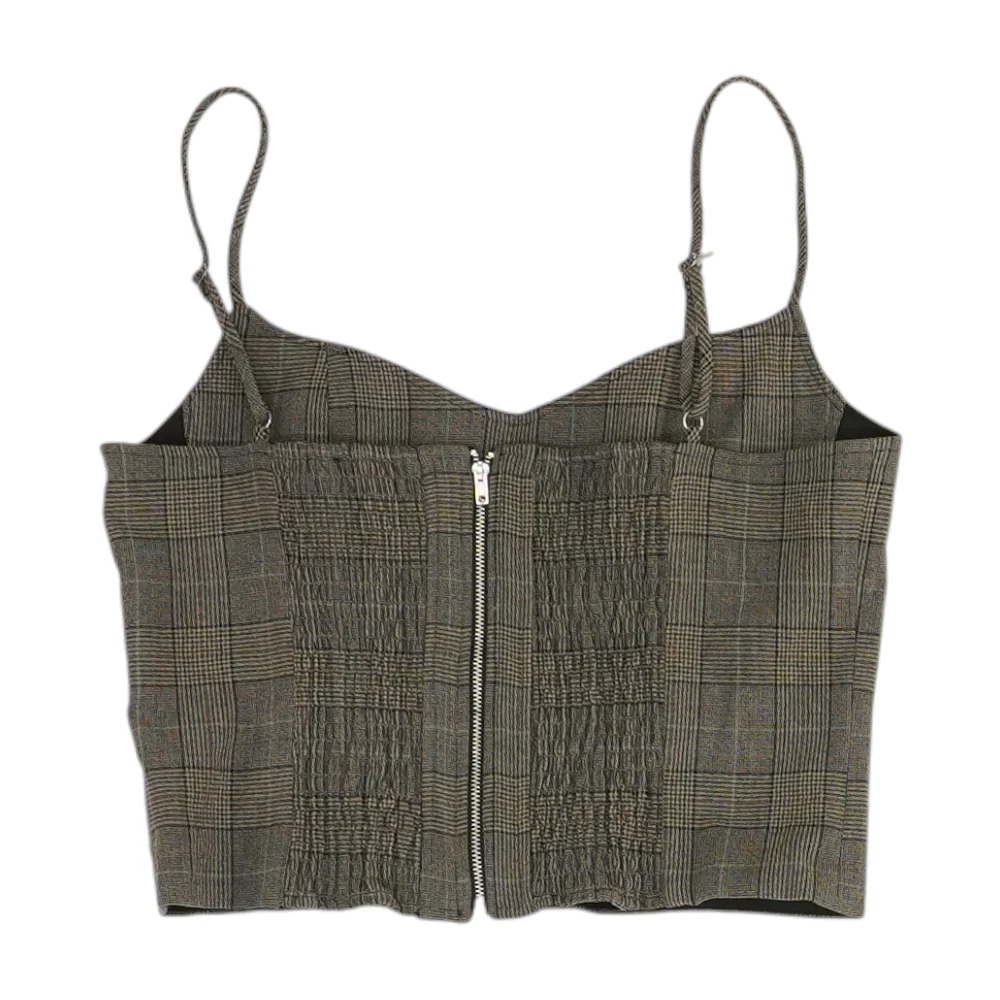 Brown Plaid Cropped Blouse - Image 2