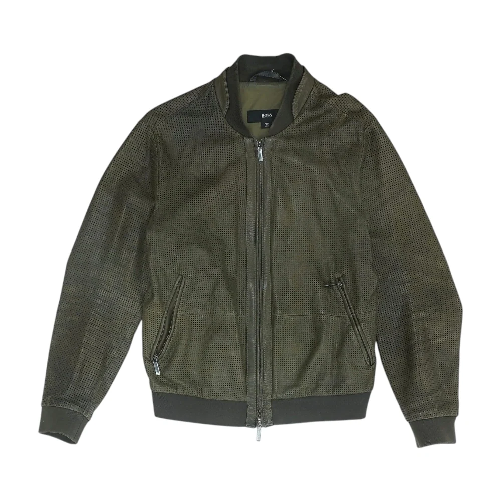 Green Solid Leather Jacket