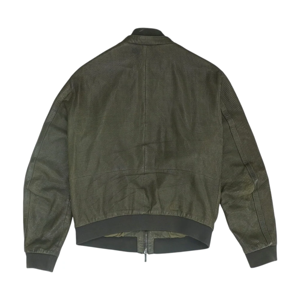 Green Solid Leather Jacket - Image 2