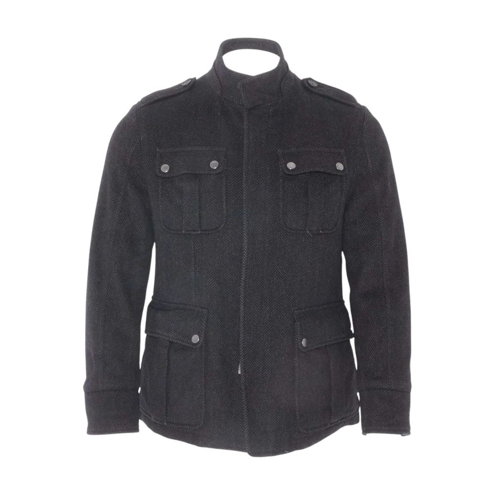 Black Solid Wool Coat