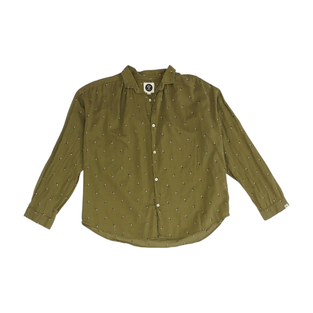 Green Print Button Down