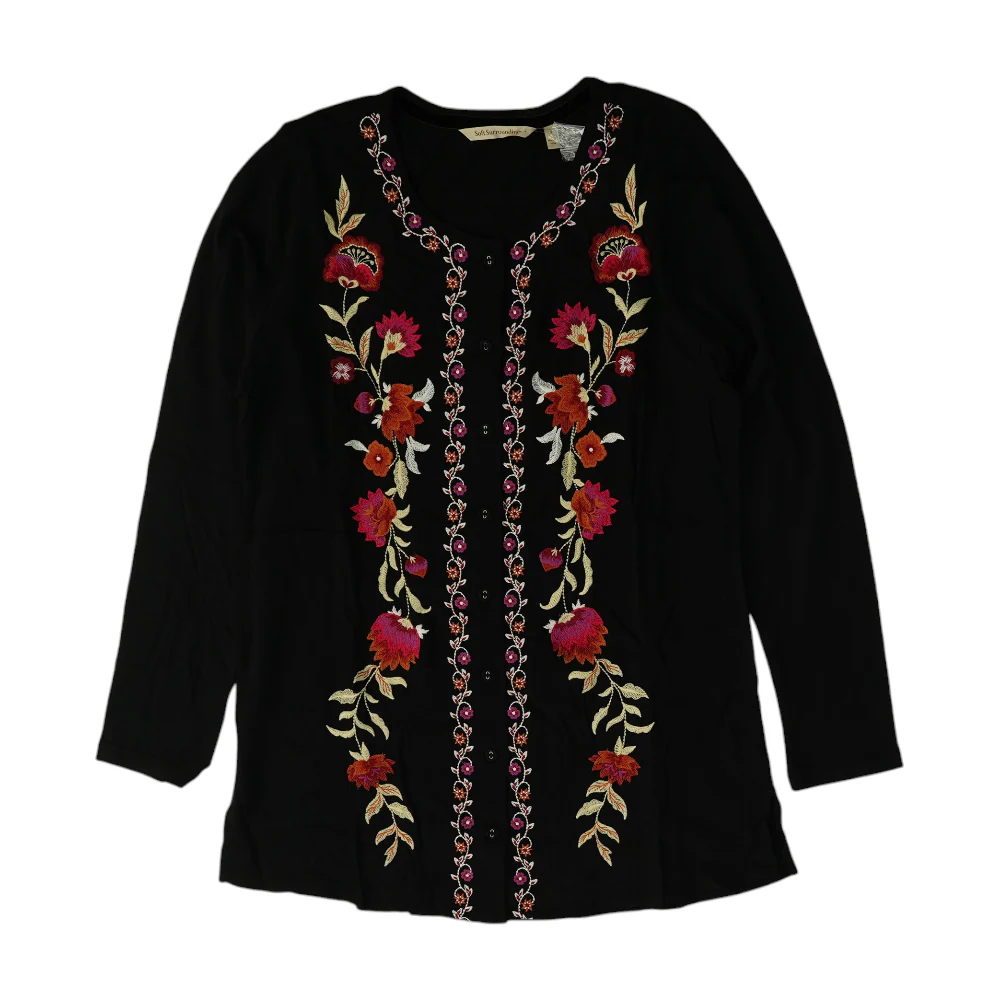 Black Floral Button Down