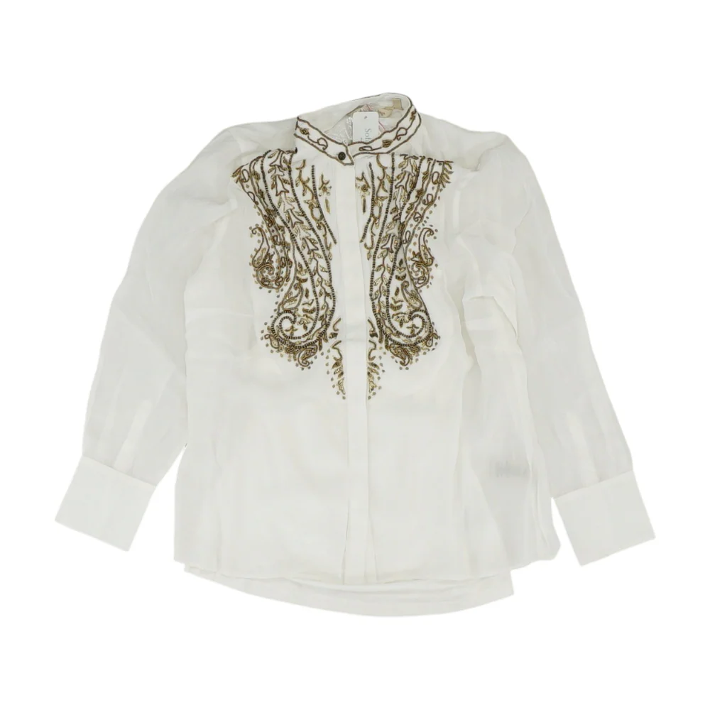 White Petite Print Button Down