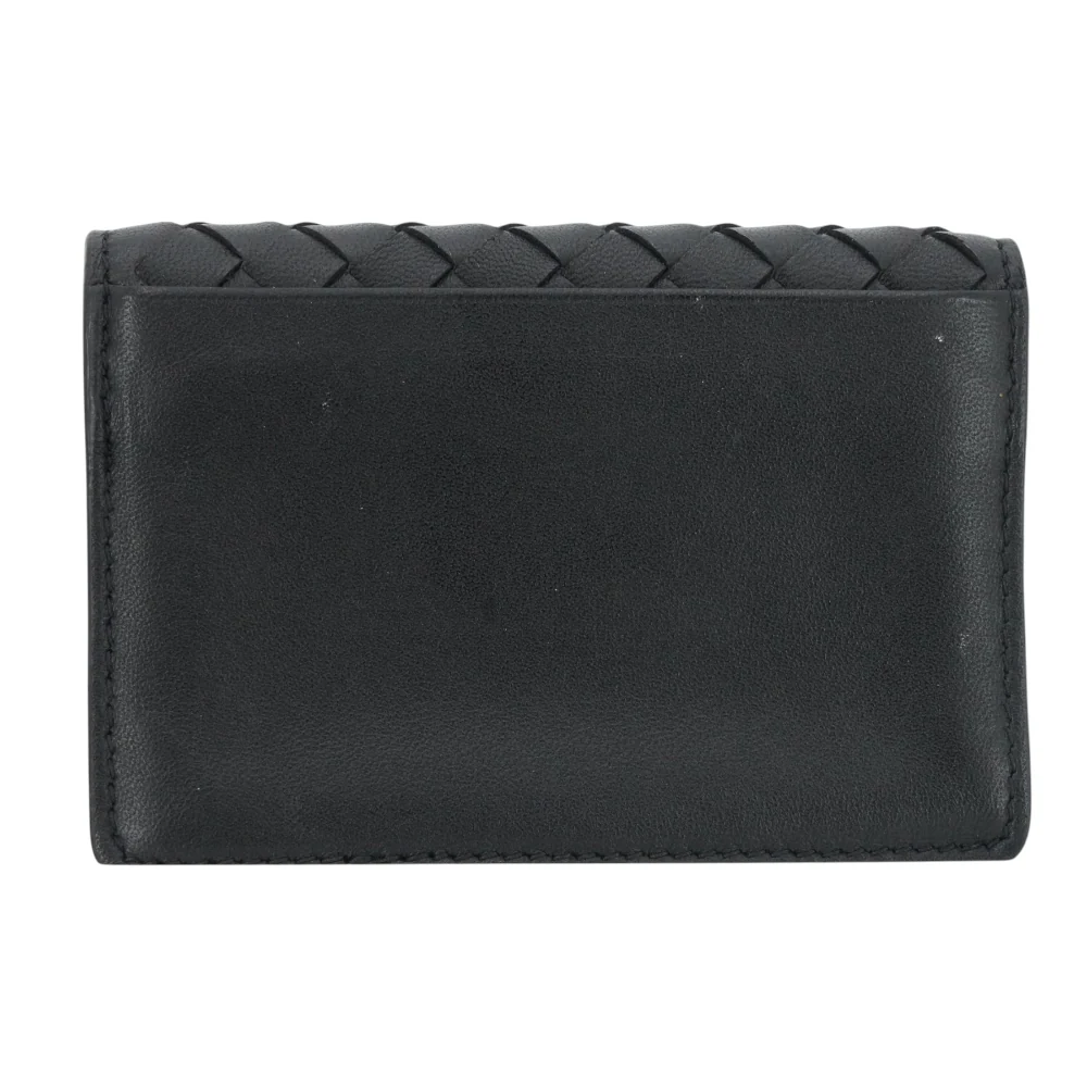 Black Intrecciato Leather Flap Business Card Wallet - Image 2