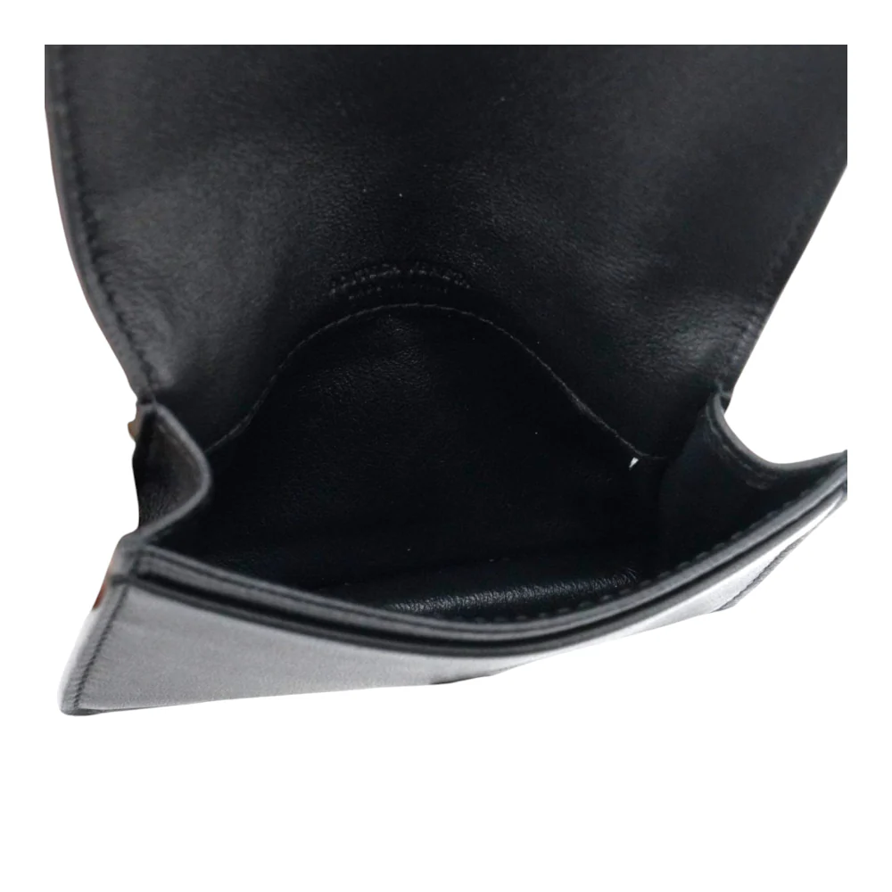 Black Intrecciato Leather Flap Business Card Wallet - Image 3