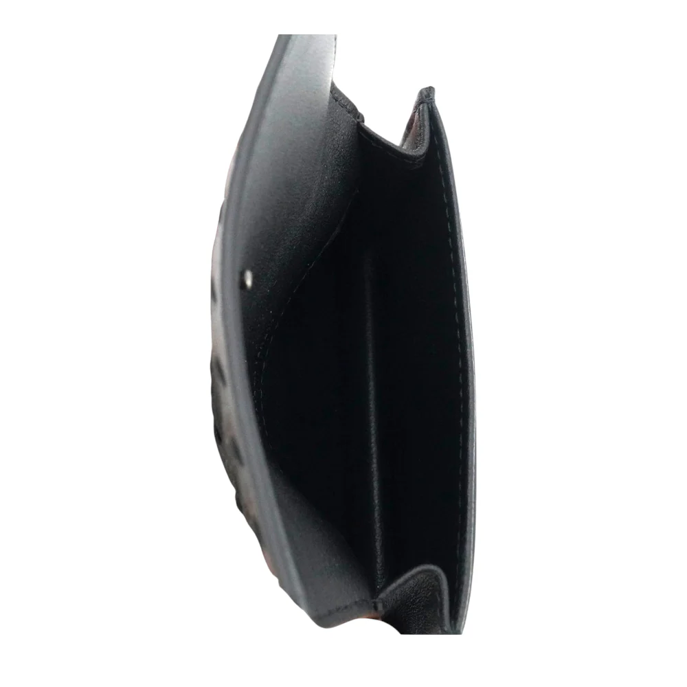 Black Intrecciato Leather Flap Business Card Wallet - Image 4