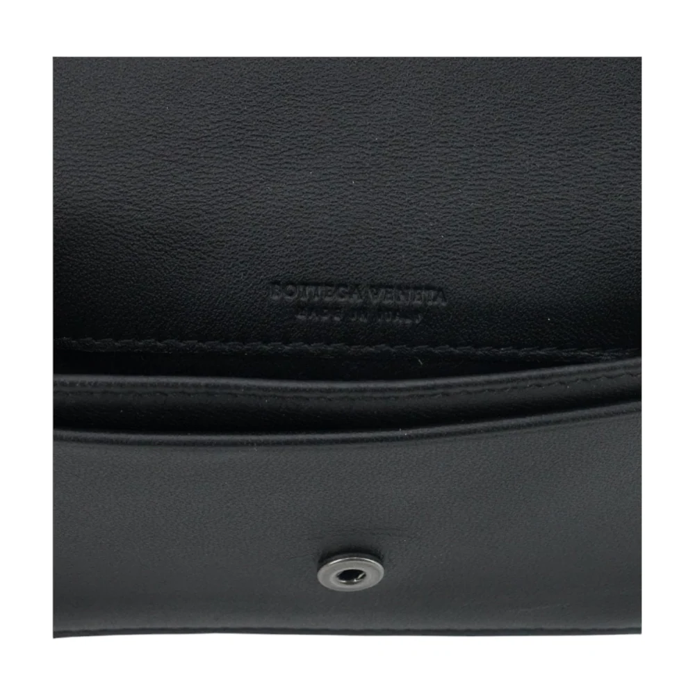 Black Intrecciato Leather Flap Business Card Wallet - Image 5