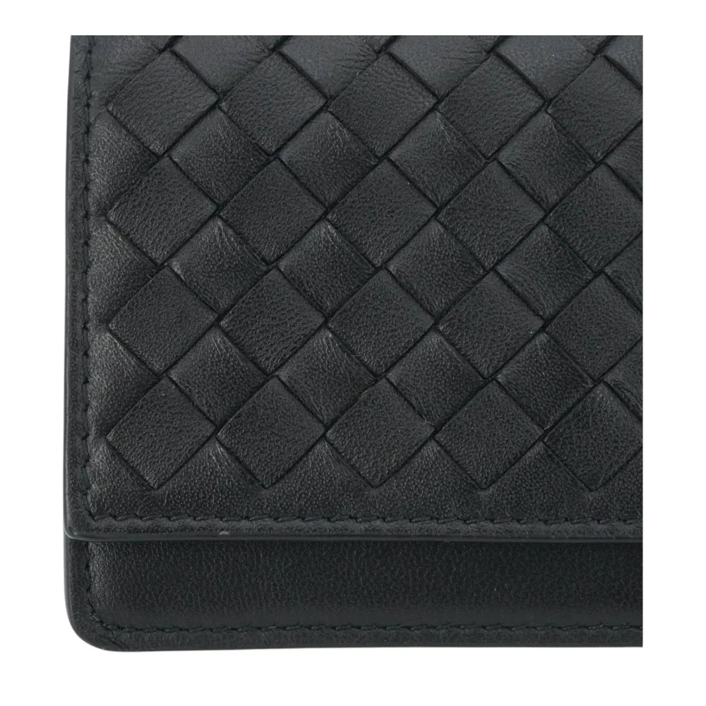 Black Intrecciato Leather Flap Business Card Wallet - Image 6