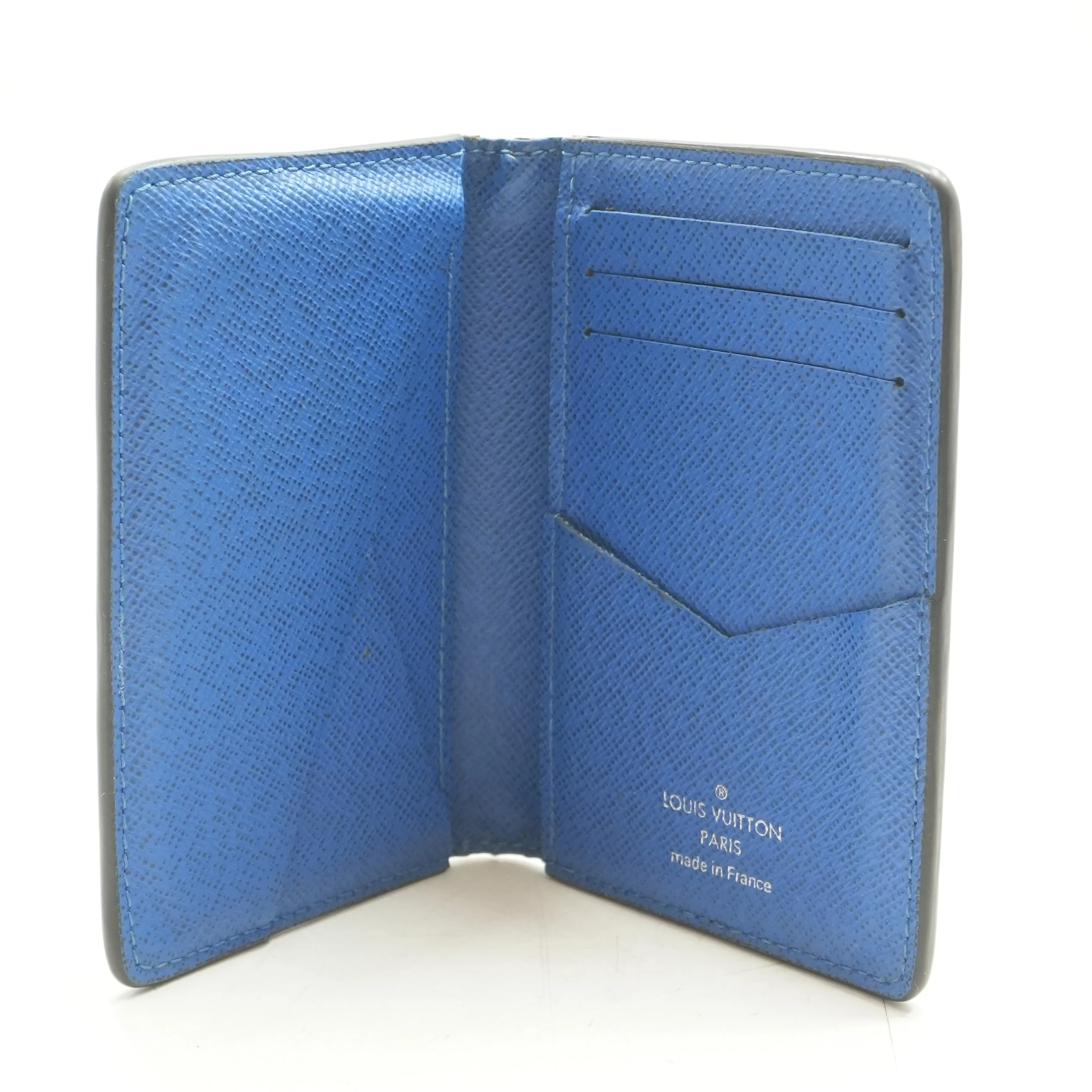 Gray Taiga Leather Pocket Organizer with Blue Interior - Image 4