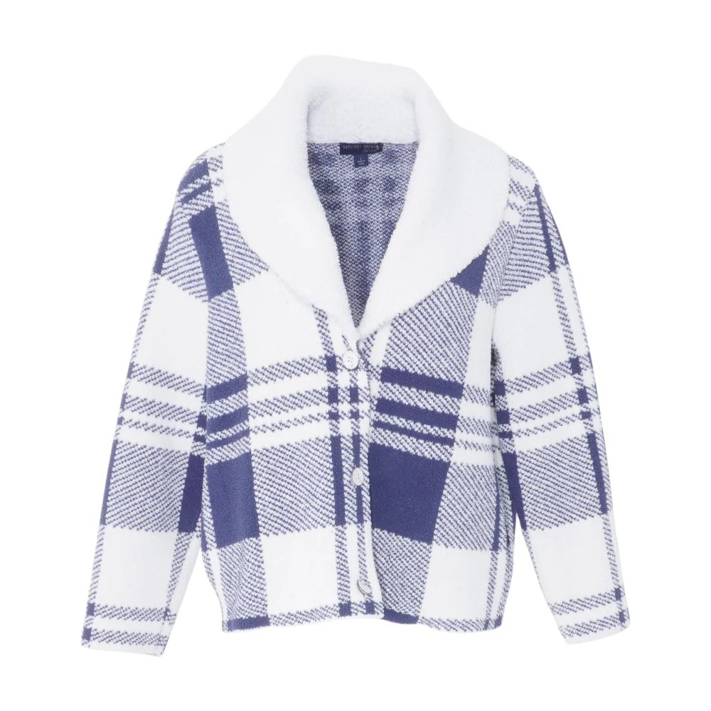 White Plaid Cardigan Sweater