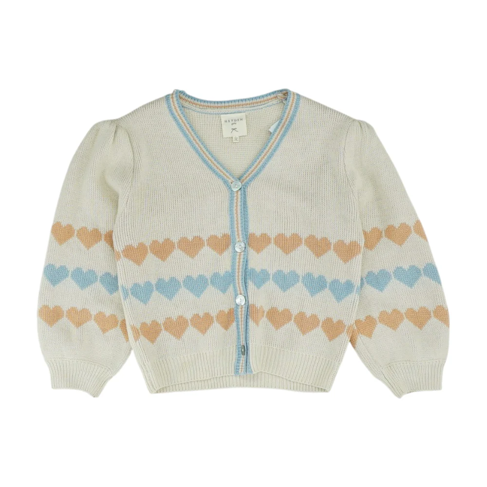 Beige Hearts Cardigan Sweater